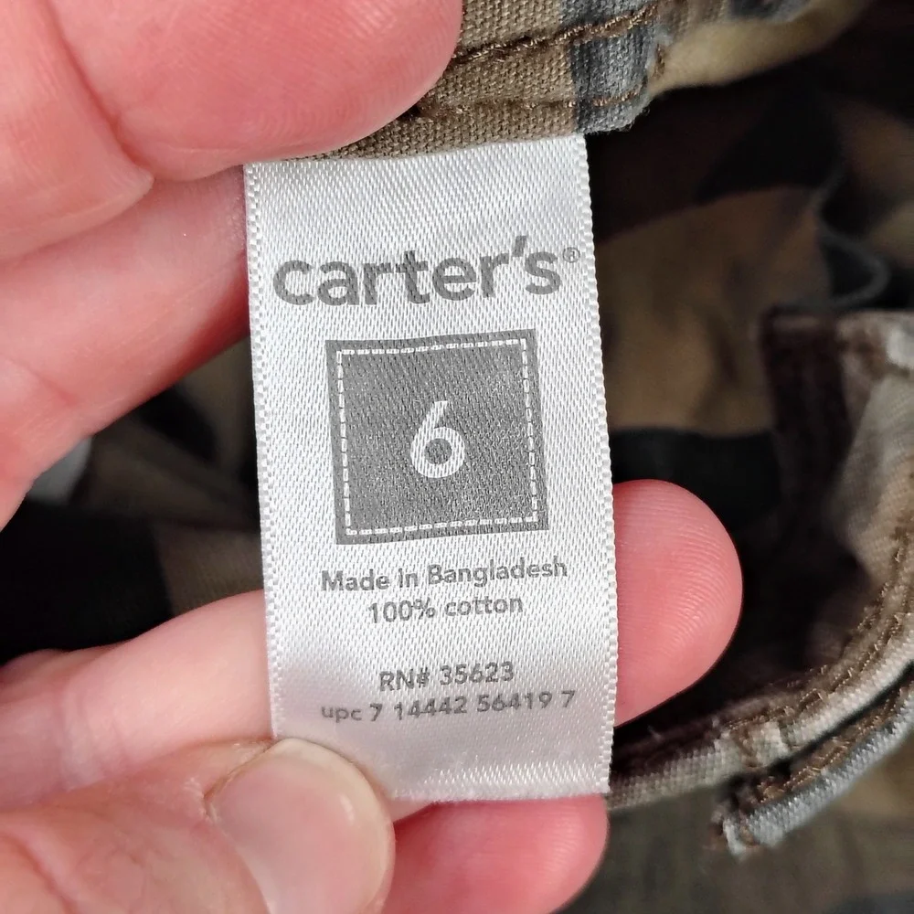 Carters Boys Size 6 Camo Cargo Shorts Green Brown Cotton Canvas